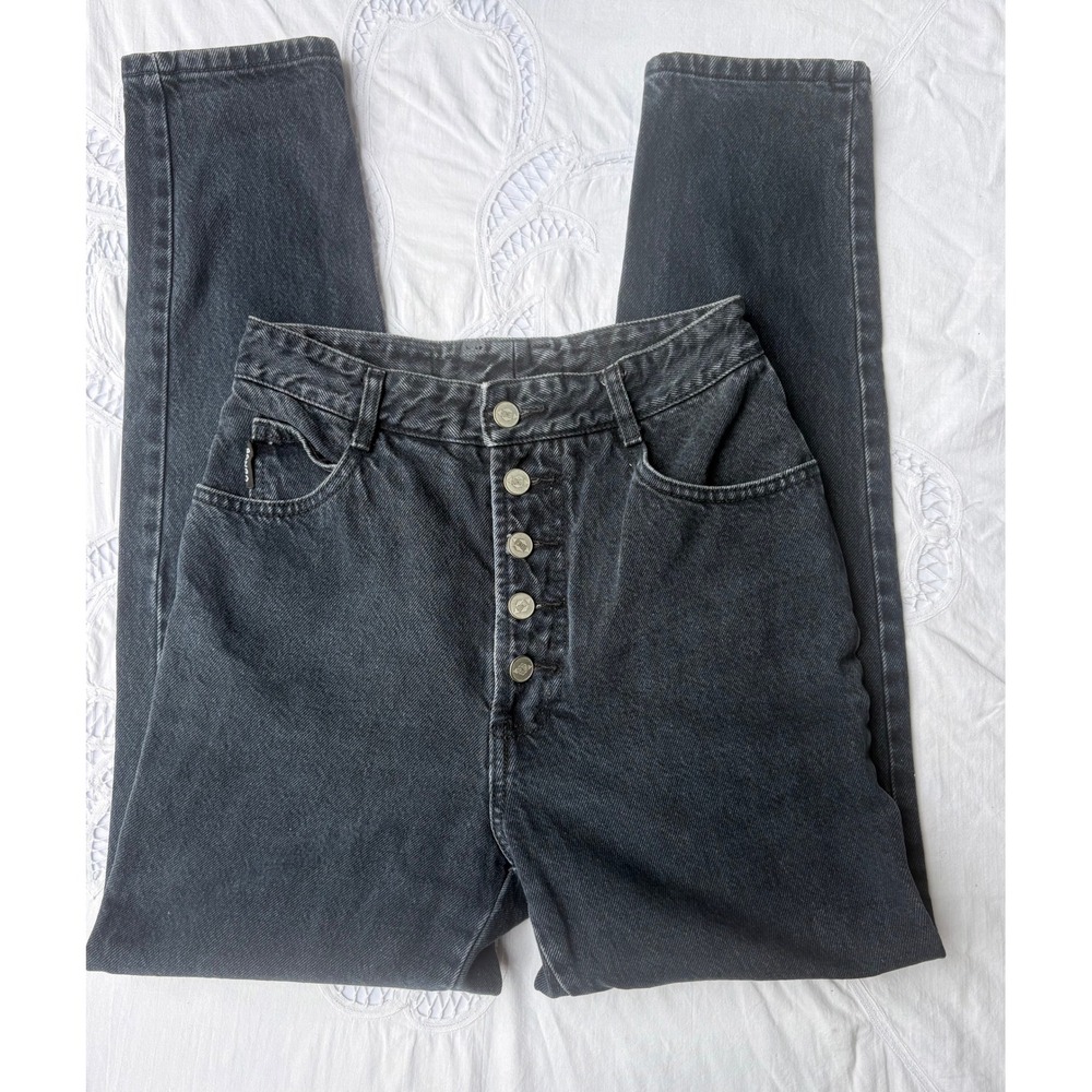 Vintage High Waisted Mom Jeans Dark Wash Button Fly Tapered USA Bongo Size 7